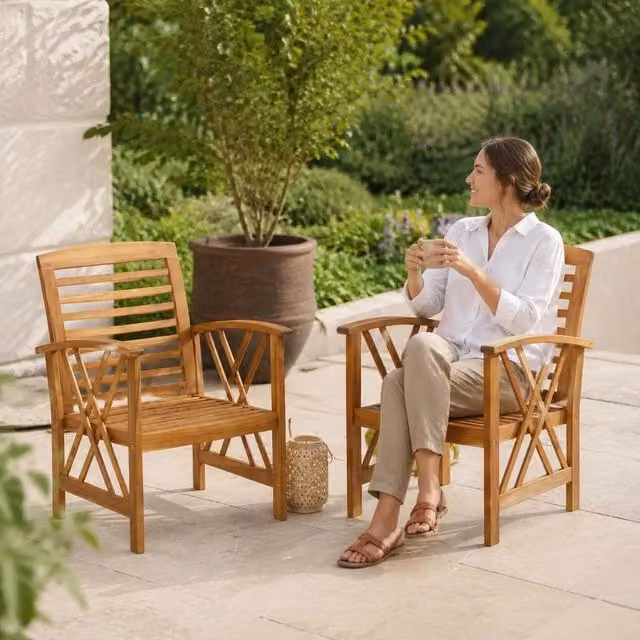 Garden Chairs, 2 Pieces, Solid Acacia Wood