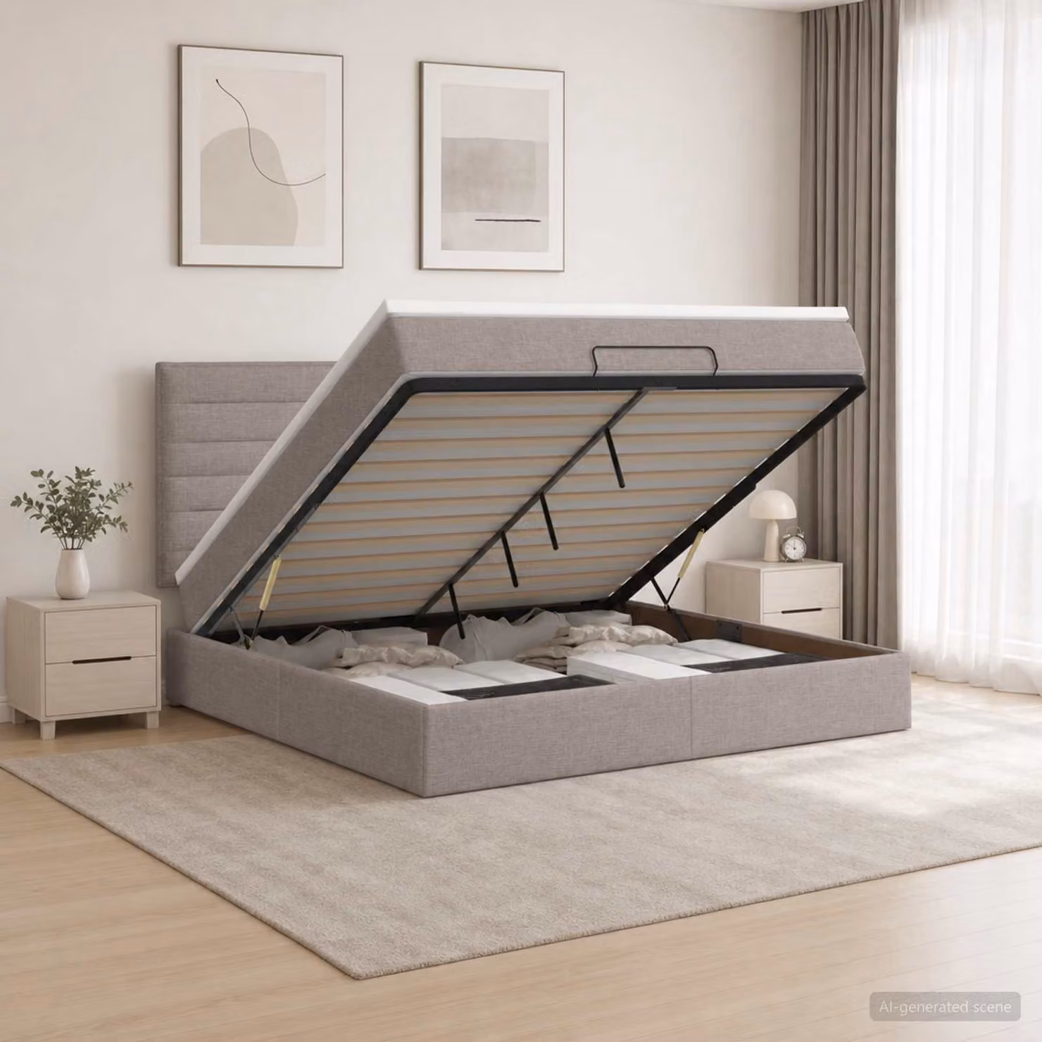 Letto ottomano con materasso vidaXL in tessuto Tortora L: 180 cm, P: 200 cm
