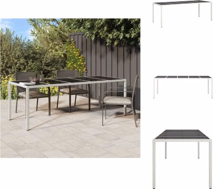 vidaXL Tavolo da giardino bianco 250x100x75 cm in poly rattan e vetro temperato - Tavoli da giardino