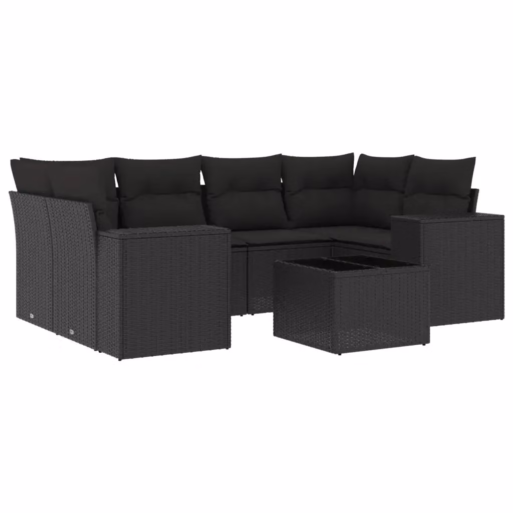 Set Divani da Giardino a L vidaXL in Polyrattan Nero con 7 Cuscini e Tavolino da Esterno – 2