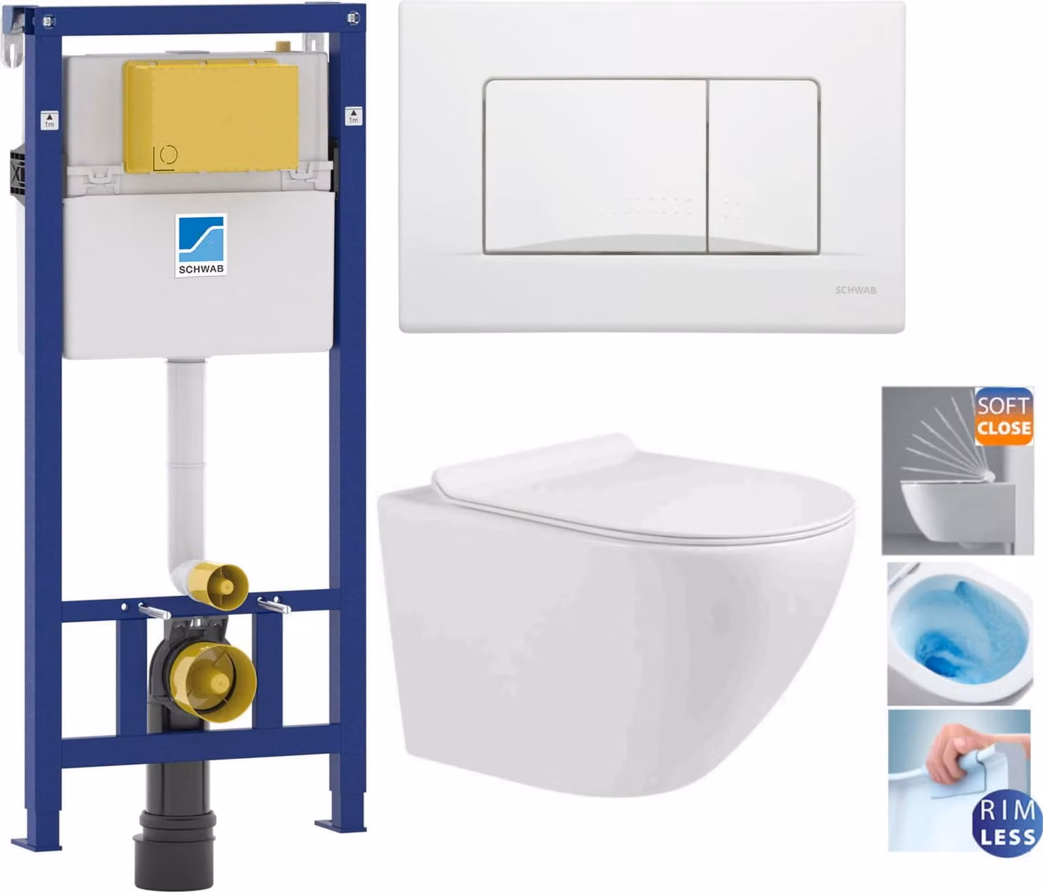 Domotechnika | Set WC 4In1 - Premium 48X37X37 Cm - Bianco - Soft Close & Hygienic Rimless Flush