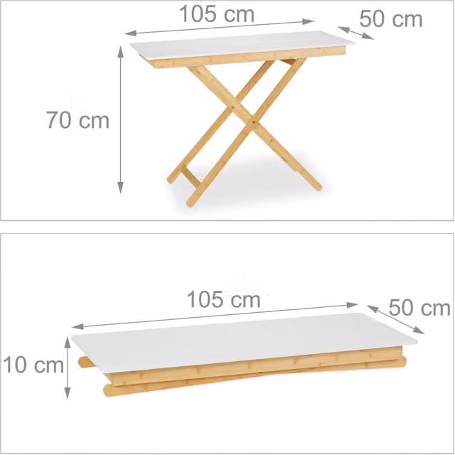 Tavolino pieghevole moderno regolabile soggiorno cucina balcone 60 x 40 x 40 cm in bambù bianco 13_0013971