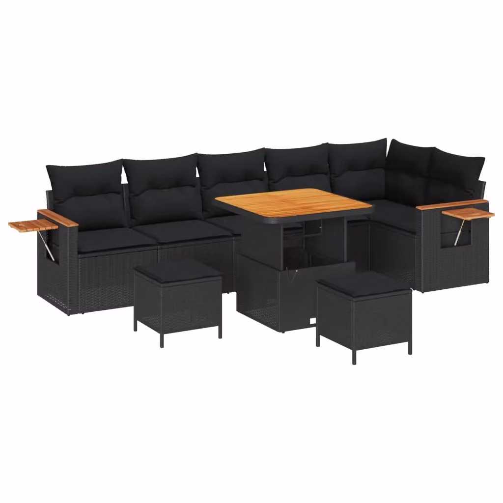 vidaXL Set Divano da Giardino Moderno a L con 9 Posti, Nero, con Cuscini e Struttura in Acciaio Verniciato a Polvere – 2