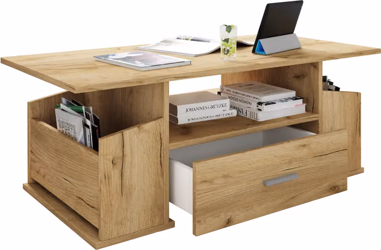 Tavolino in legno con spazio di archiviazione sufficiente | Dimensioni ca. H. 44 x W. 110 x D. 52 cm | Tavolo soggiorno con cassetto - Junata