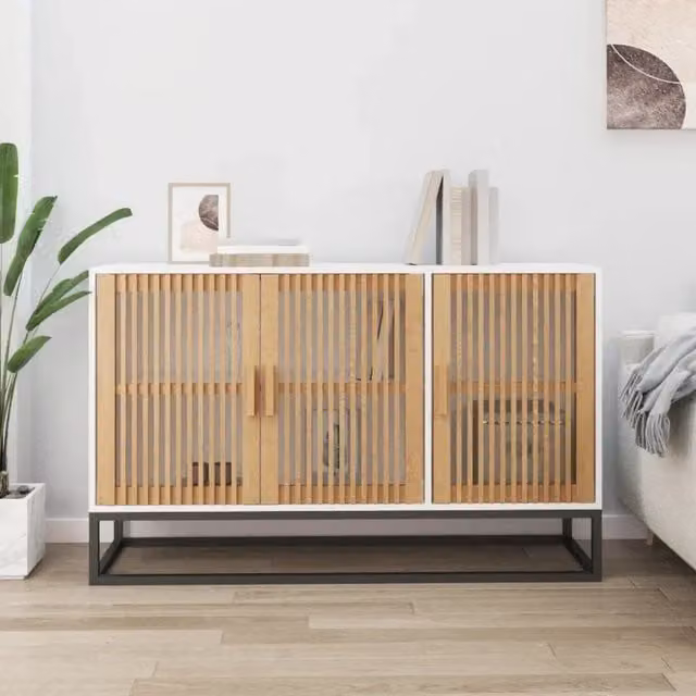 Credenza bianca vidaXL in legno e metallo per sala da pranzo, L 105 x P 30 x H 65 cm – 1