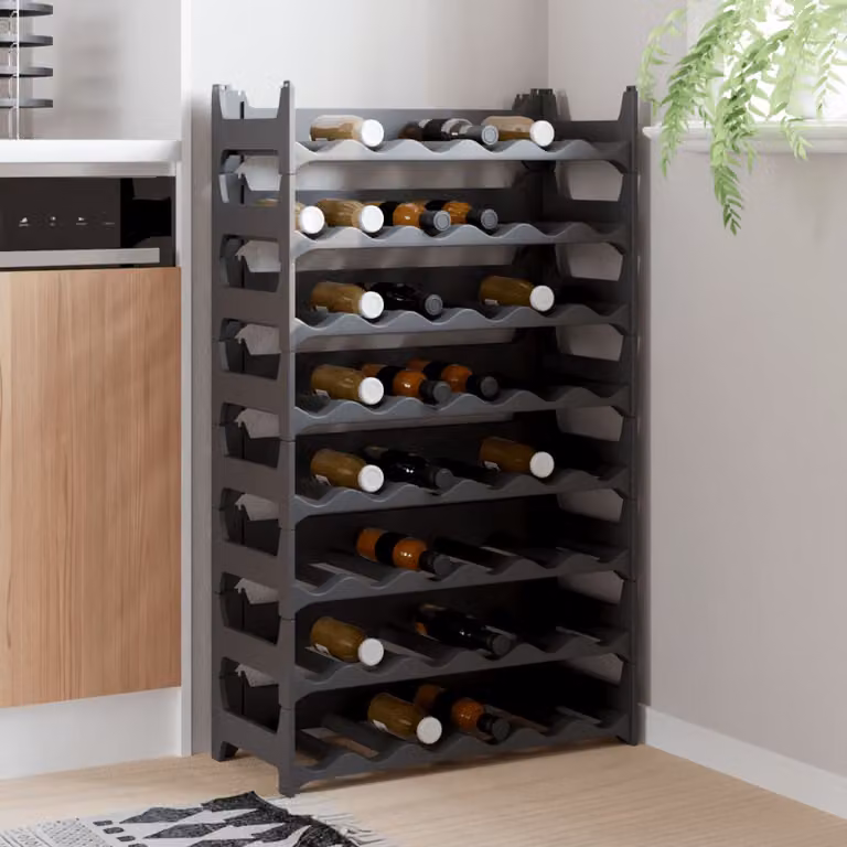 vidaXL Portabottiglie Impilabile per 48 Bottiglie in PP, Grigio Antracite, L/P/H: 104 x 60 x 26 cm