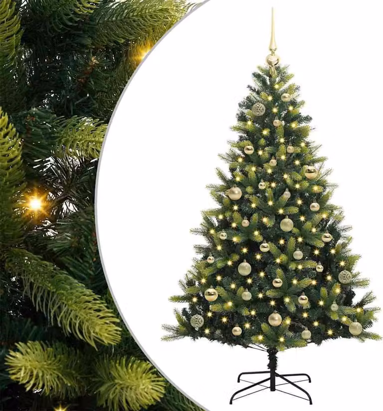 Albero di Natale Artificiale Pieghevole 150 LED Verde 150 cm