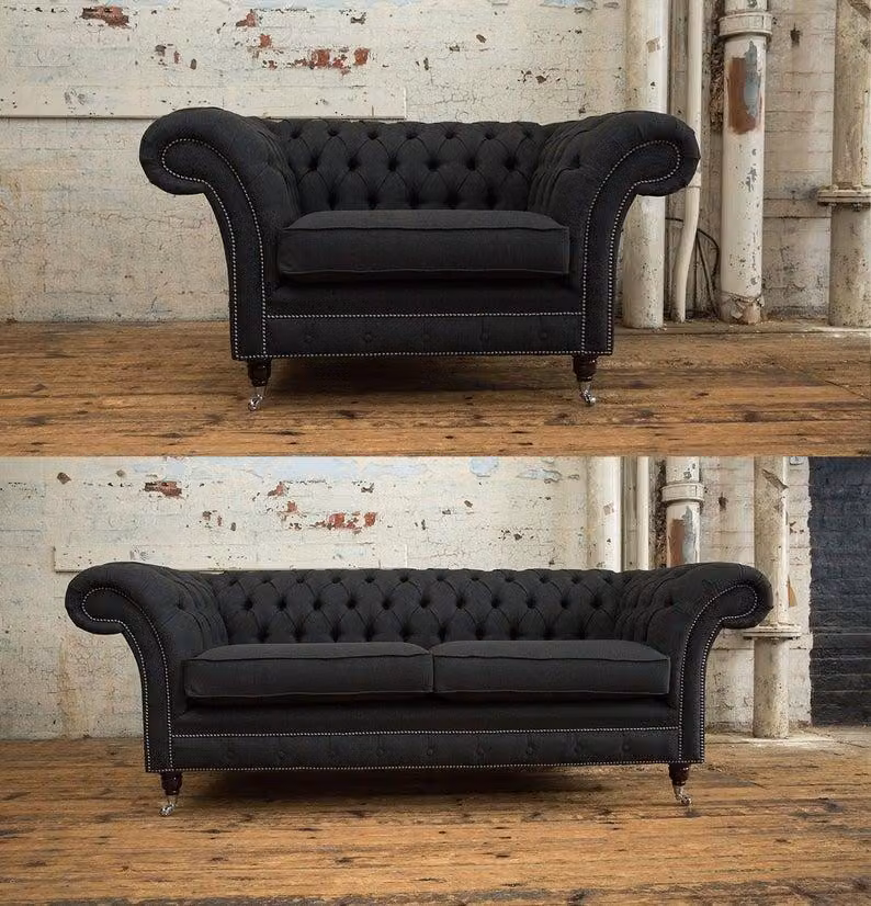 3+1 Sitzer Edle Designer Chesterfield Couch Garnitur Polster Leder Sofa