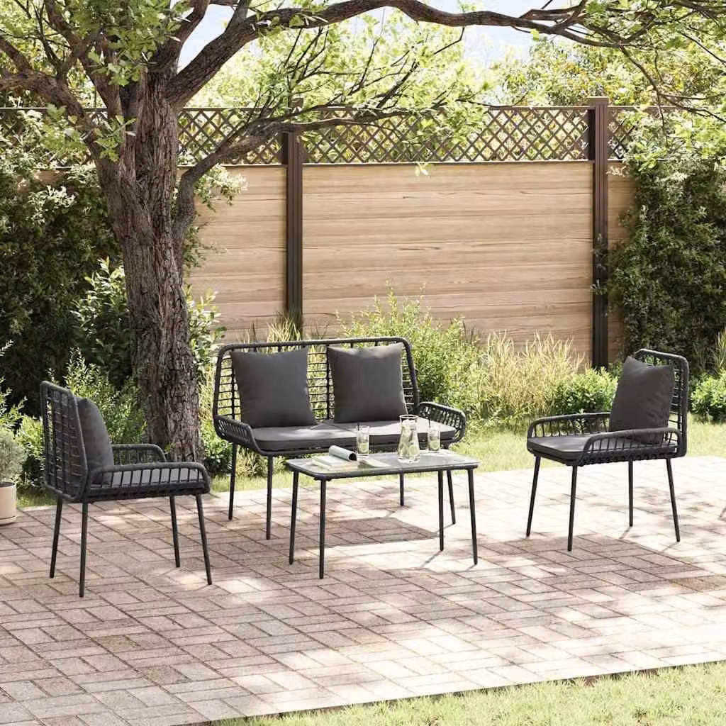 Maison Exclusive - Set di mobili da giardino, 4 pezzi, in rattan sintetico nero e crema