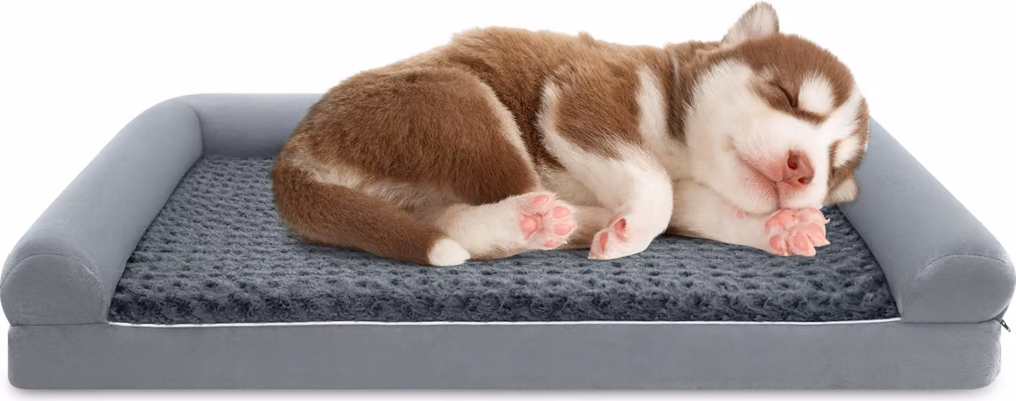 COSTWAY L Letto ortopedico per cani di grandi dimensioni, divano per cani con cuscino per cani, rivestimento sfoderabile e lavabile, bordi rialzati, divano per cani, grigio
