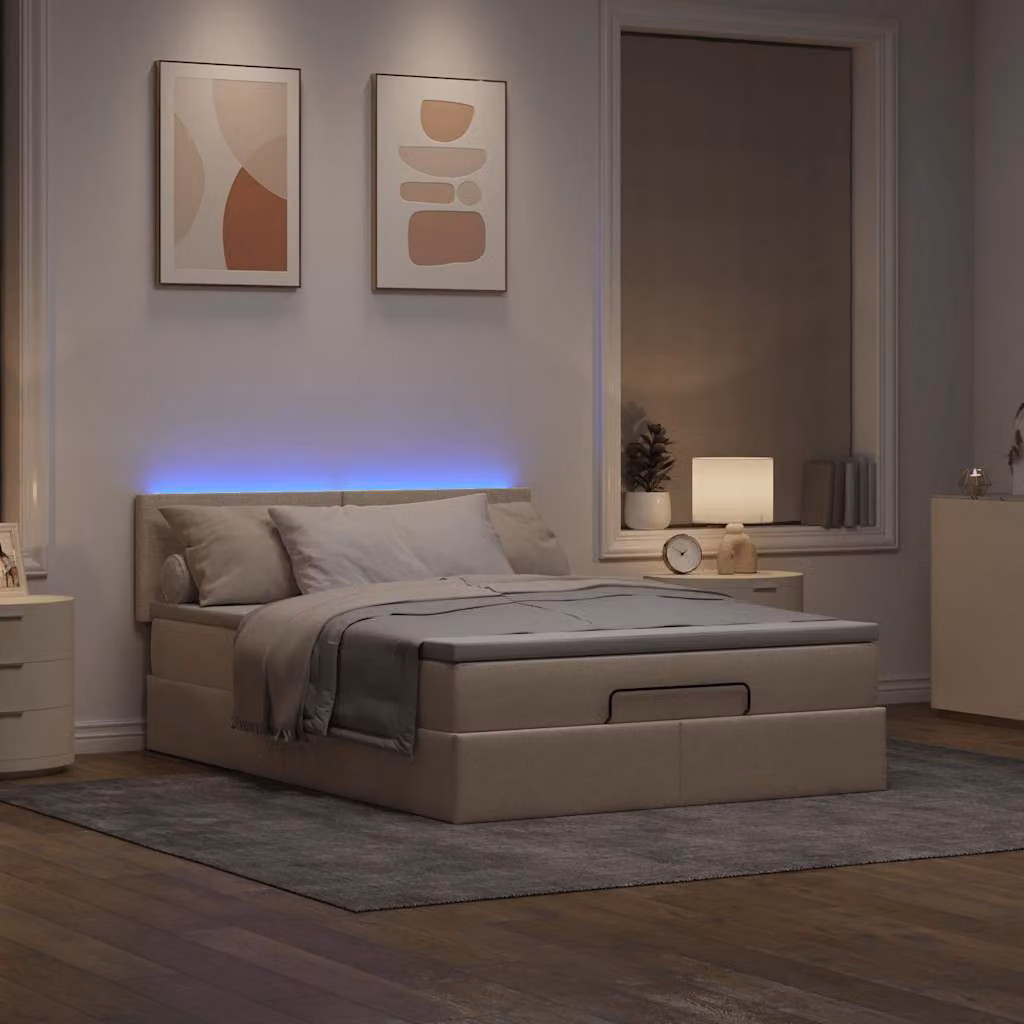 Maison Exclusive - Letto ottomano con materasso e LED Cream 140x200 cm Tessuto