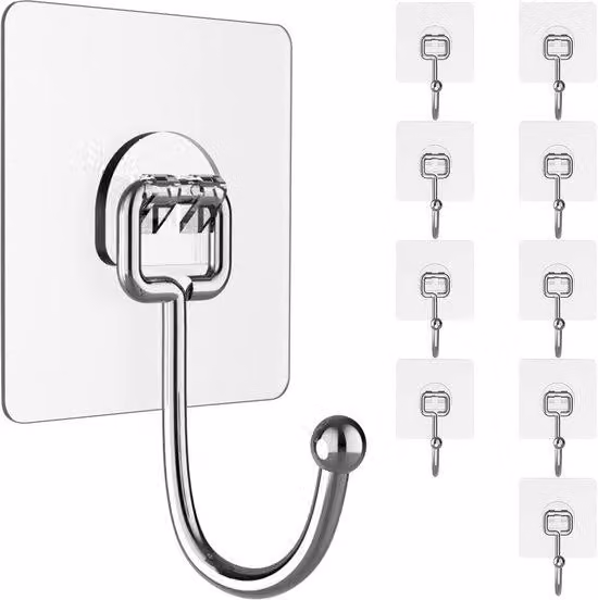 Set Azomor composto da 10 ganci trasparenti e resistenti per oggetti pesanti in bagno