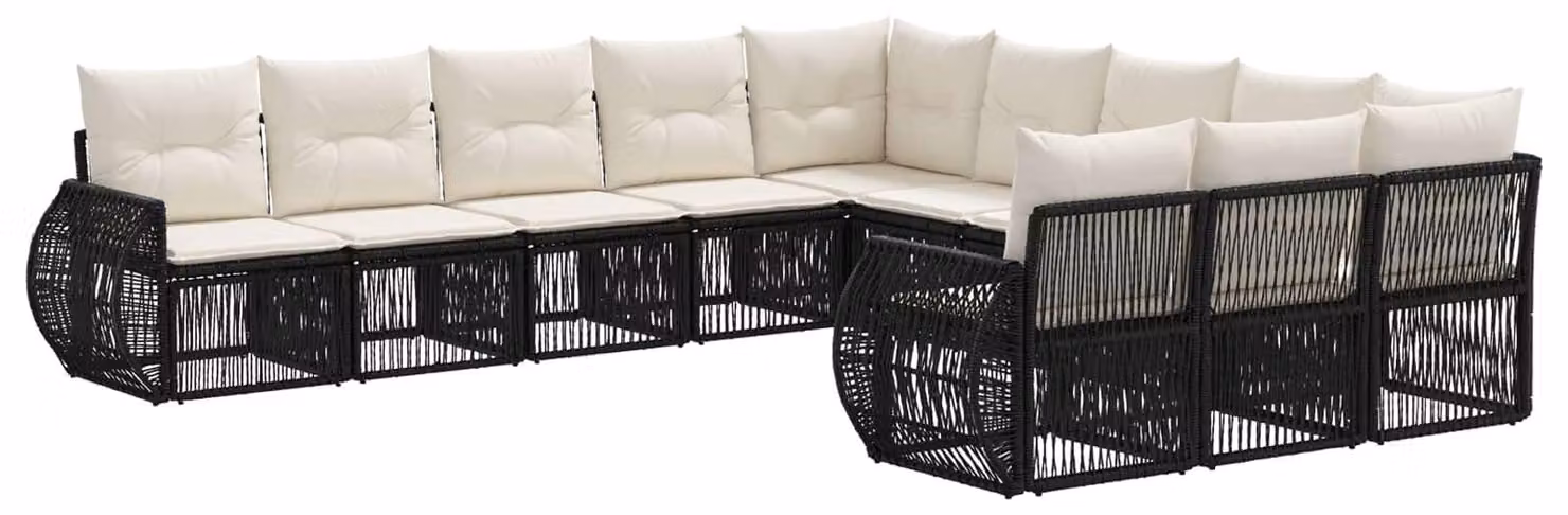 Set da giardino composto da 11 pezzi, in rattan sintetico nero e crema