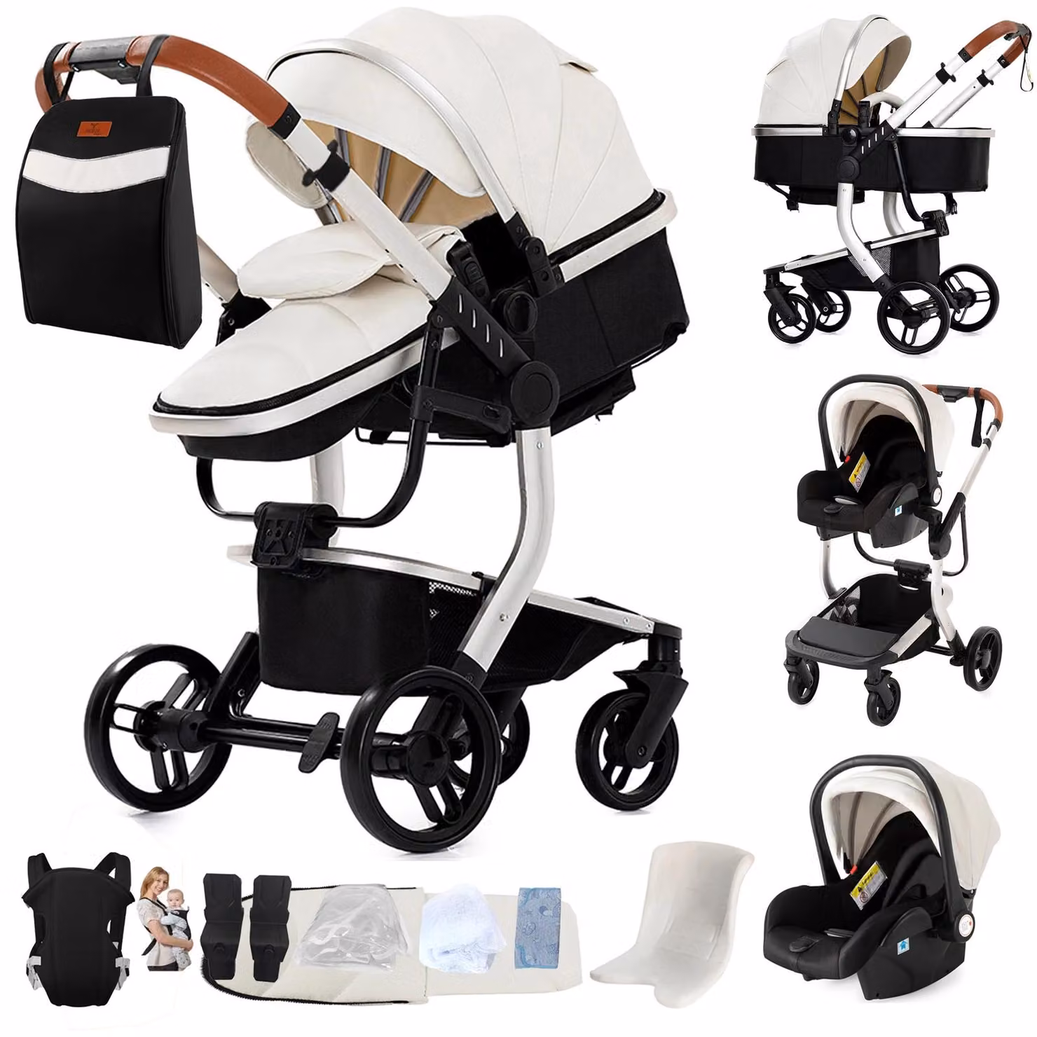 Passeggino, design 3-in-1, sedili reversibili, modello X518-BIANCO