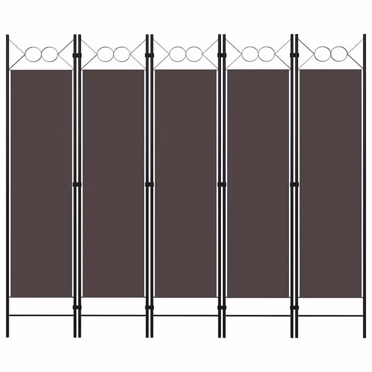 Paravento a 5 Pannelli vidaXL con Design Geometrico, Marrone, L: 200 cm, H: 180 cm