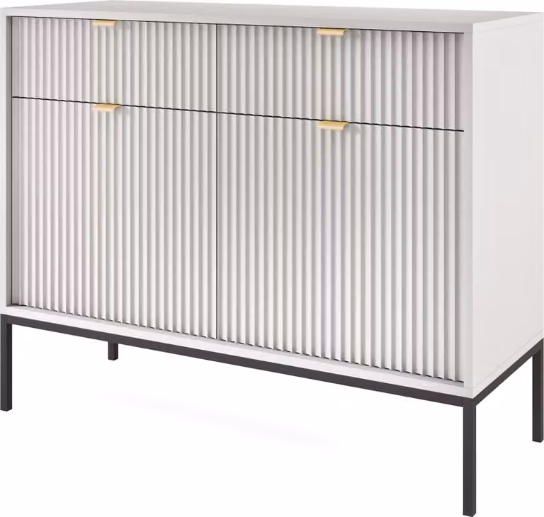 Masseno Comò STELLARE 104 cm Credenza con 2 cassetti e 2 ante per soggiorno camera da letto Moderno 104x39x83 cm Grigio / Grigio