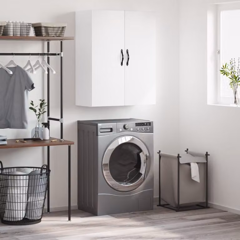 Mobile a parete vidaXL Bianco Moderno con ante a battente in legno e metallo L: 69,5 cm, P: 34,0 cm, H: 90,0 cm