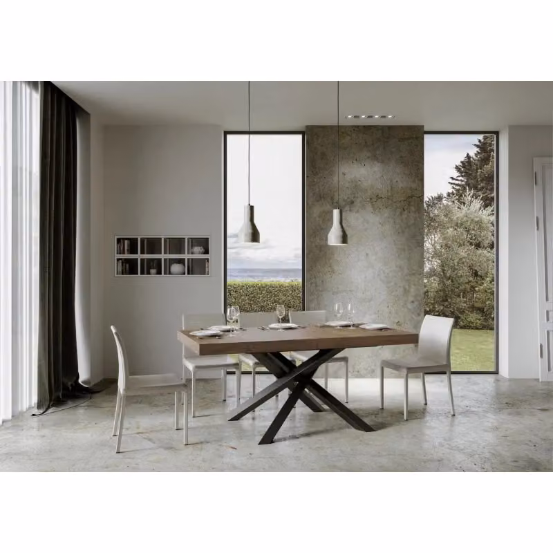 Tavolo allungabile Itamoby Volantis Premium in stile industrial con telaio antracite e piano in legno noce, L/P/H: 184 x 90 x 77 cm – 2