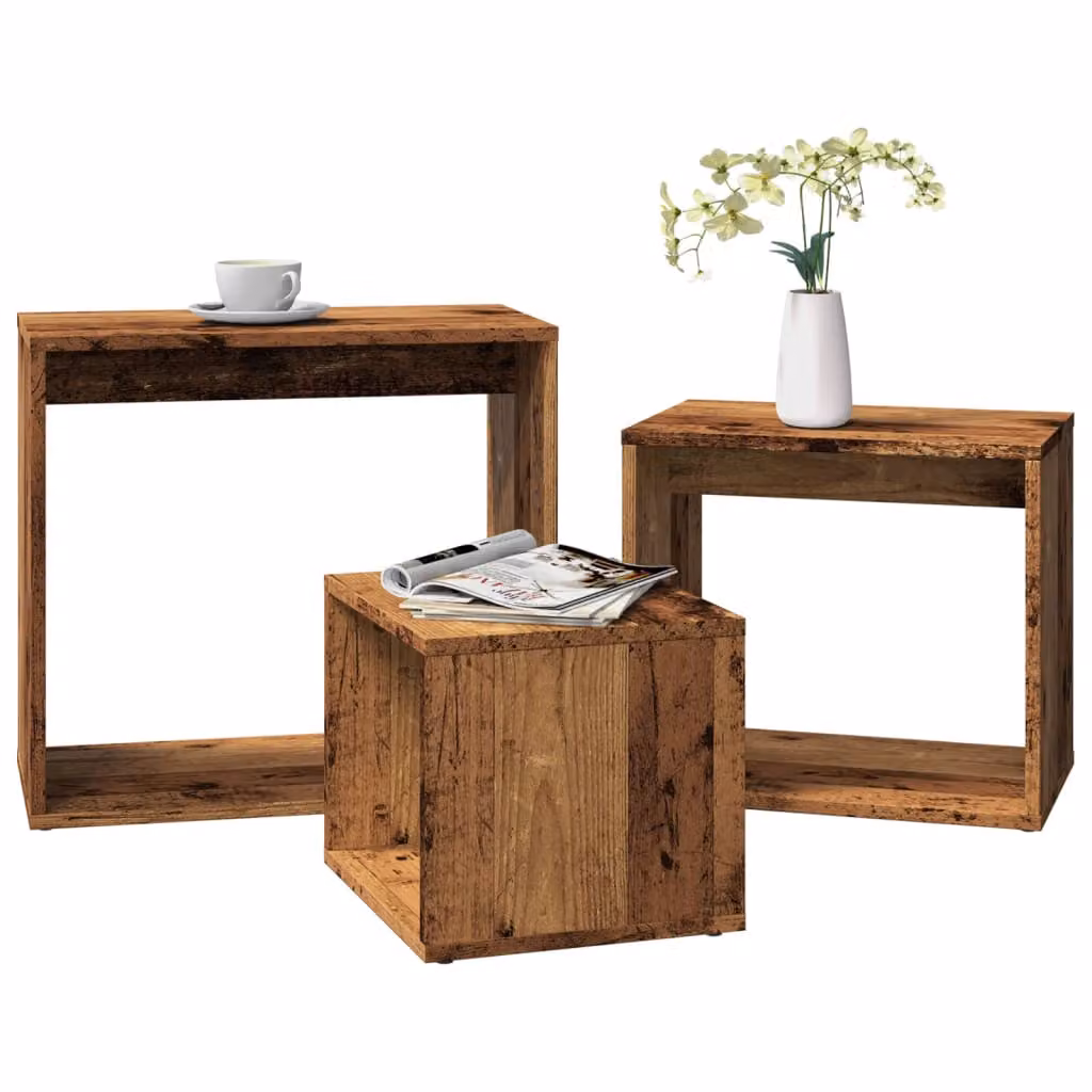 Set di 3 tavolini impilabili vidaXL in legno multistrato color marrone per soggiorno e camera da letto