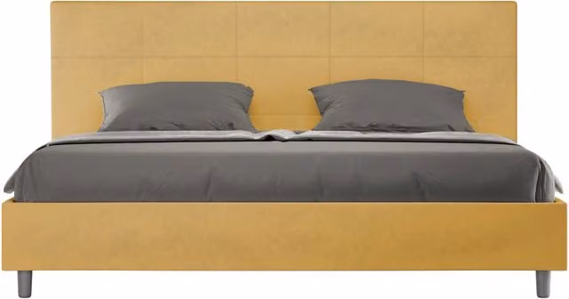 Letto Matrimoniale Moderno Giordanoshop con Struttura Imbottita in Microfibra L: 230 cm, P: 215 cm, H: 122 cm, Colore Arancione/Giallo – 1