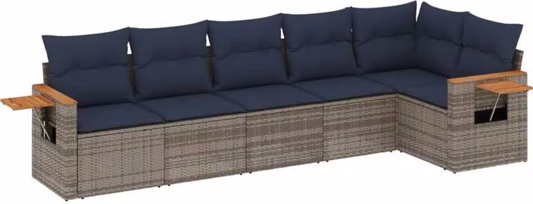 Set Divani da Giardino 6 pz con Cuscini Grigio in Polyrattan