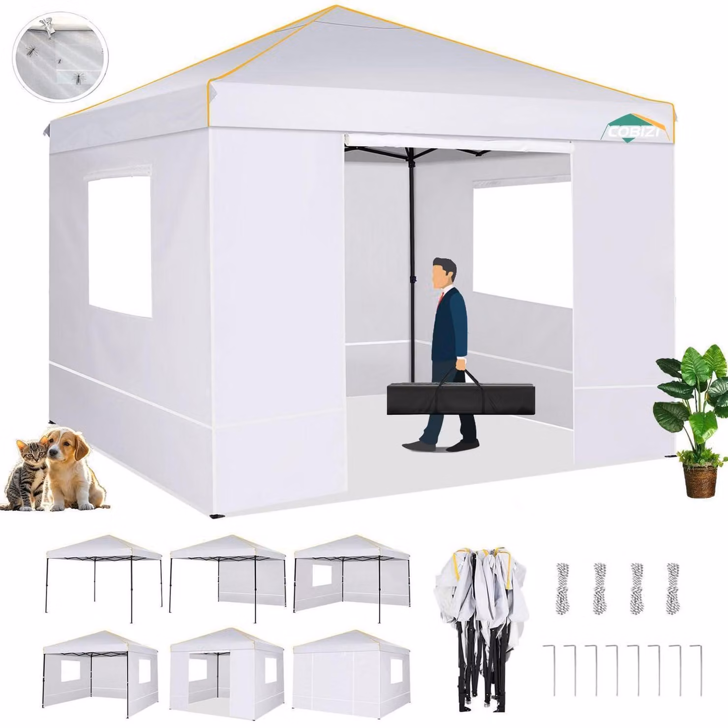 Gazebo da giardino 3x3 metri, impermeabile e stabile, con 4 pannelli laterali, colore bianco. Ideale come gazebo, per proteggere dal sole o come tenda pagoda