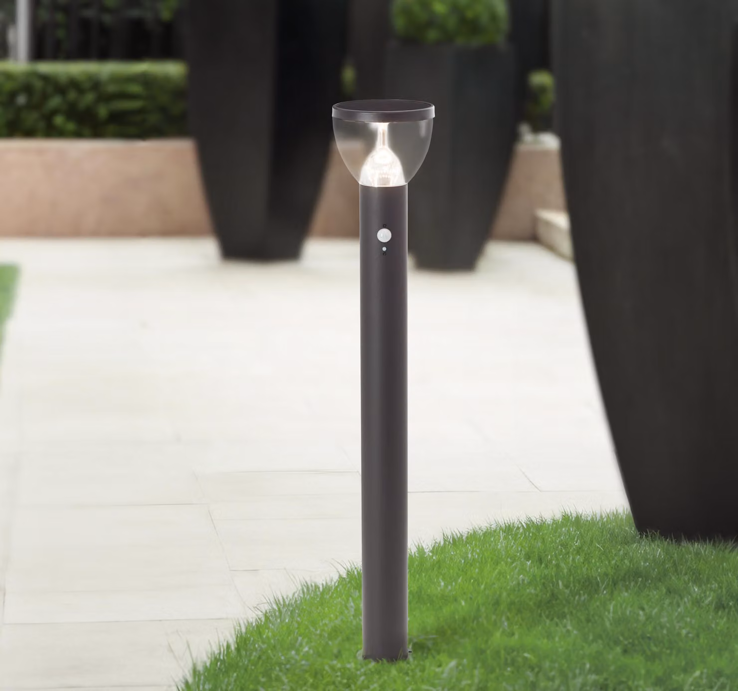 BRILLANTE lampada solare nera da terra per esterni TULIP | incl. rilevatore di movimento | altezza 92 cm | 3W 430lm 3000K | acciaio inox/plastica