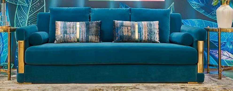 Sofa 3 Sitzer Wohnlandschaft Sofas Polster Garnitur Textil Edelstahl Dreisitzer