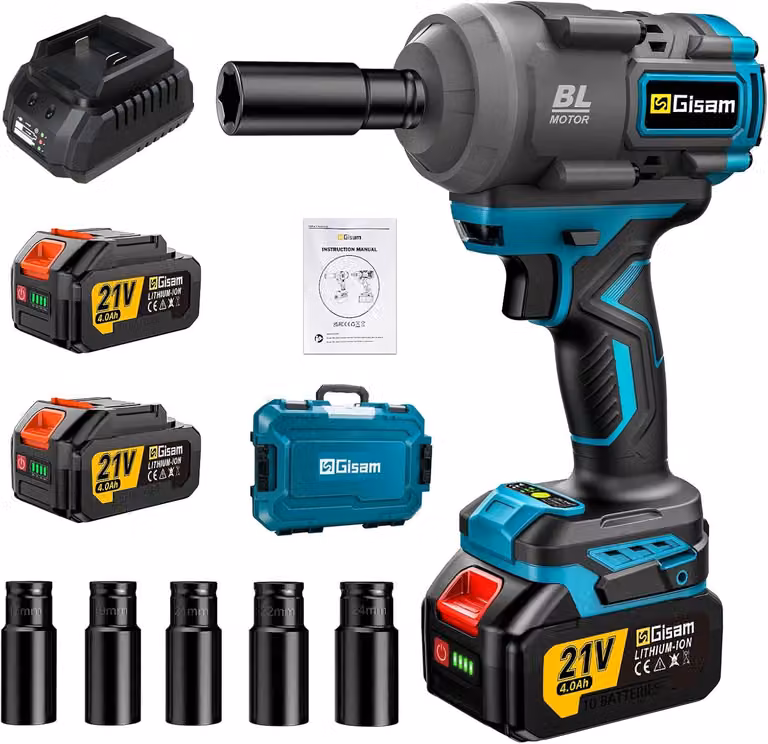 Avvitatore a impulsi a batteria da 850 Nm, con 2 batterie e set di bussole, kit di utensili multifunzione per la sostituzione di pneumatici su auto e piattaforme elevatrici