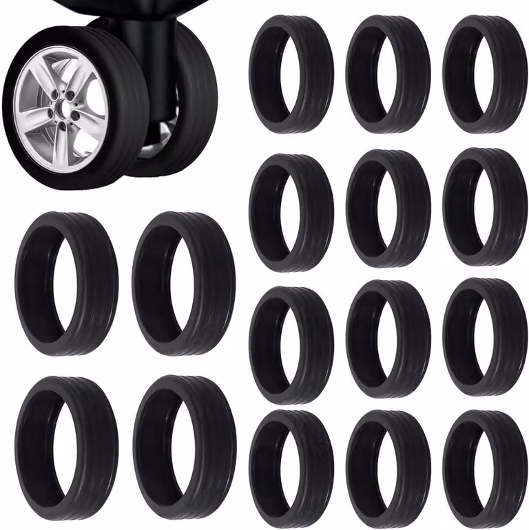 16 protezioni in silicone per ruote di valigie, colore nero