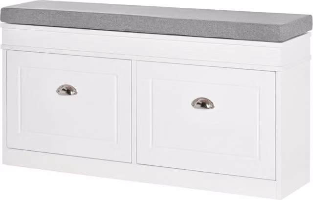 Scarpiera Zephmum con cassetti e ripiani regolabili, colore bianco, L 104 cm x P 24 cm x H 55 cm