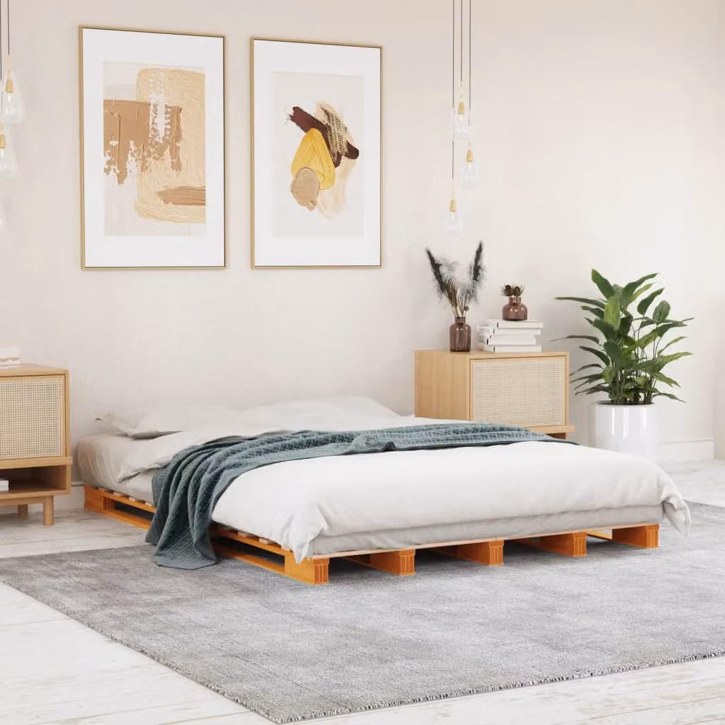 Letto Pallet vidaXL in Legno Massello di Pino Marrone Cera L: 140 cm, P: 200 cm – 1