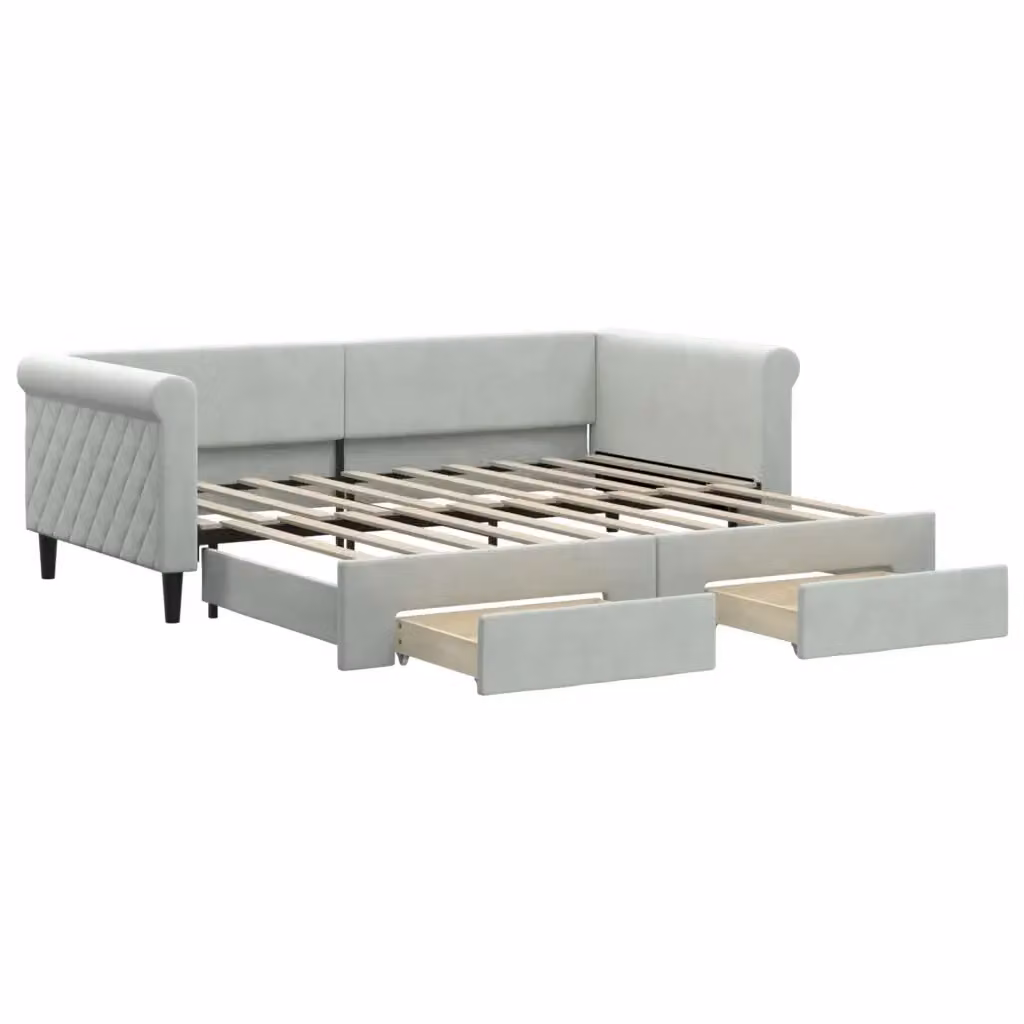 Divano Letto Estraibile con Cassetti in Velluto Grigio vidaXL L/P/H: 90 x 190 cm – 2