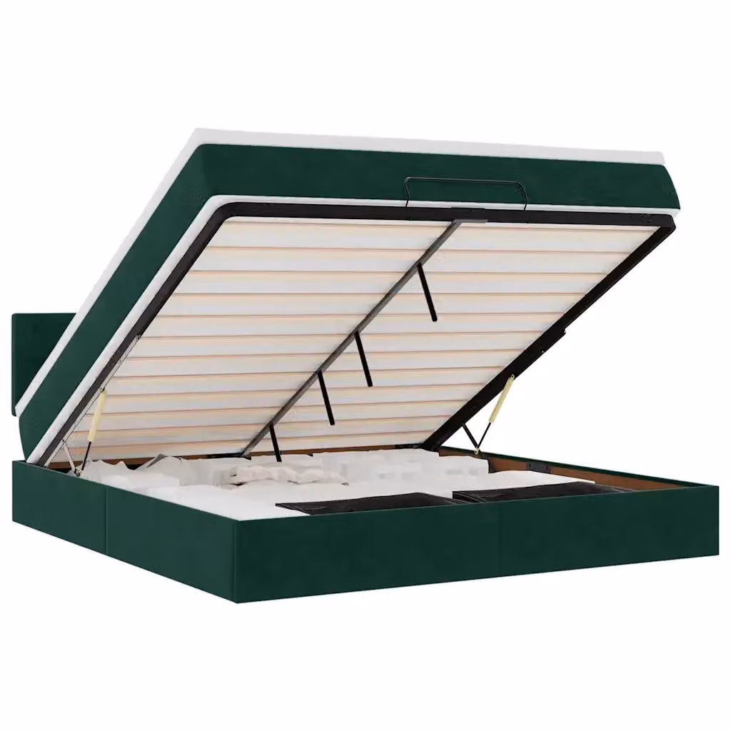 Letto con contenitore a sollevamento vidaXL in velluto verde e bianco con materasso a molle L/P/H: 180 x 200 x 88 cm – 2