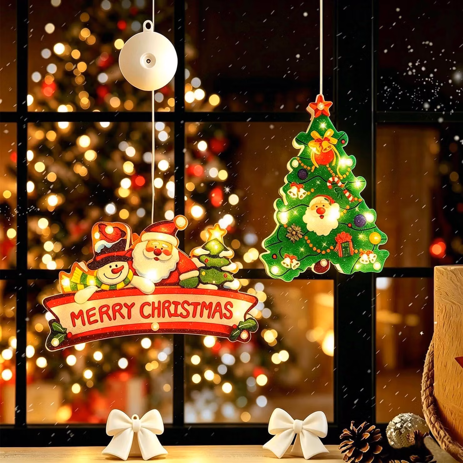 Set di 2 luci decorative a LED per finestre, con 20 LED a luce calda, alimentate a batteria