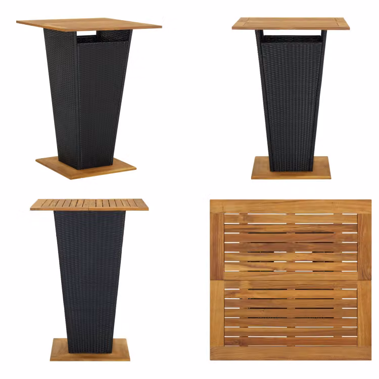 vidaXL Tavolo da bar nero 80x80x110 cm in poly rattan e legno massiccio di acacia - Tavolo da bar - Tavoli da bar - Tavoli alti - Tavoli da bar