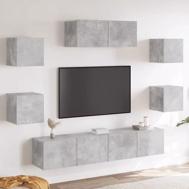 Set di mobili porta TV da 7 pezzi vidaXL in legno multistrato grigio cemento per soggiorno