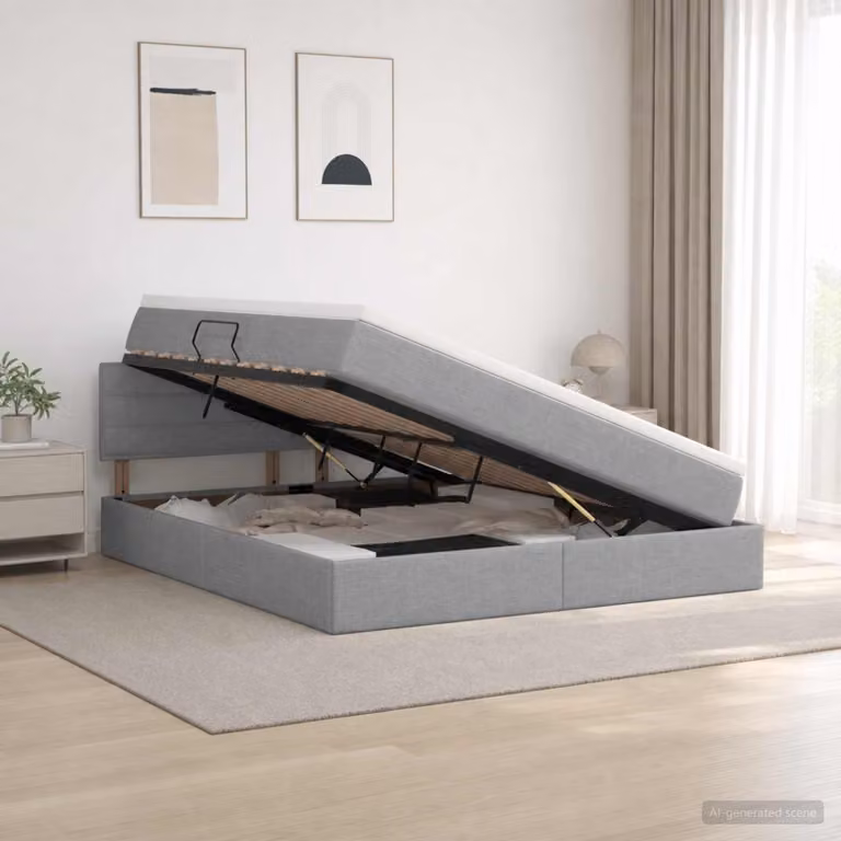 Letto con contenitore e materasso ibrido vidaXL Grigio e Bianco L: 160 cm, P: 200 cm, H: 88 cm