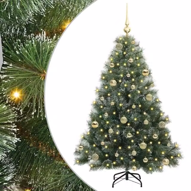 Albero di Natale artificiale moderno verde con 150 LED luce bianca calda in PE e PVC, Altezza: 150 cm