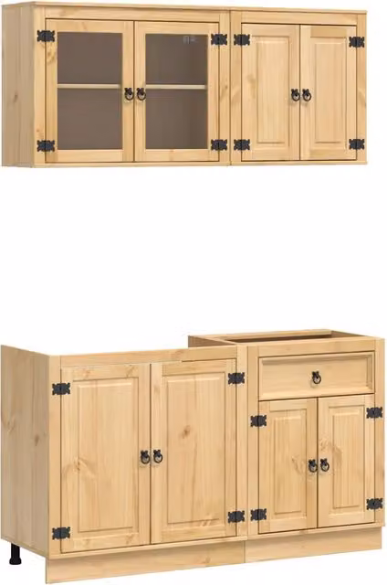 Mobile contenitore moderno ed elegante per sala da pranzo 140 x 46 x 81,5 cm ampio spazio di archiviazione pino massello finitura miele 02_0056016