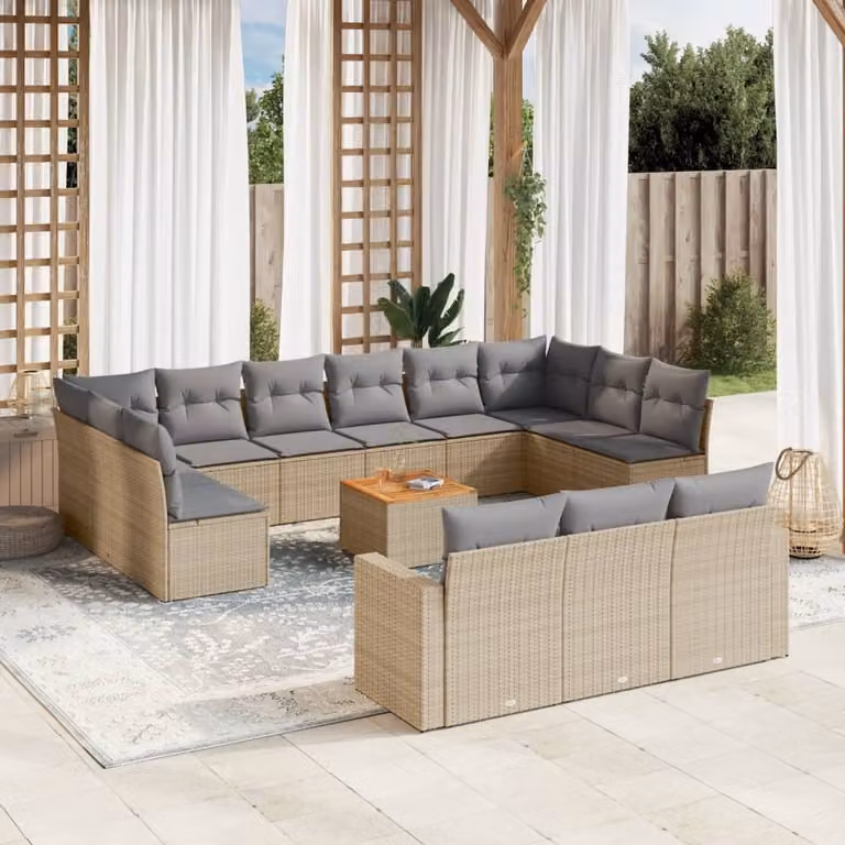 Maison Exclusive - Set Divani da Giardino 14pz con Cuscini in Polyrattan Beige
