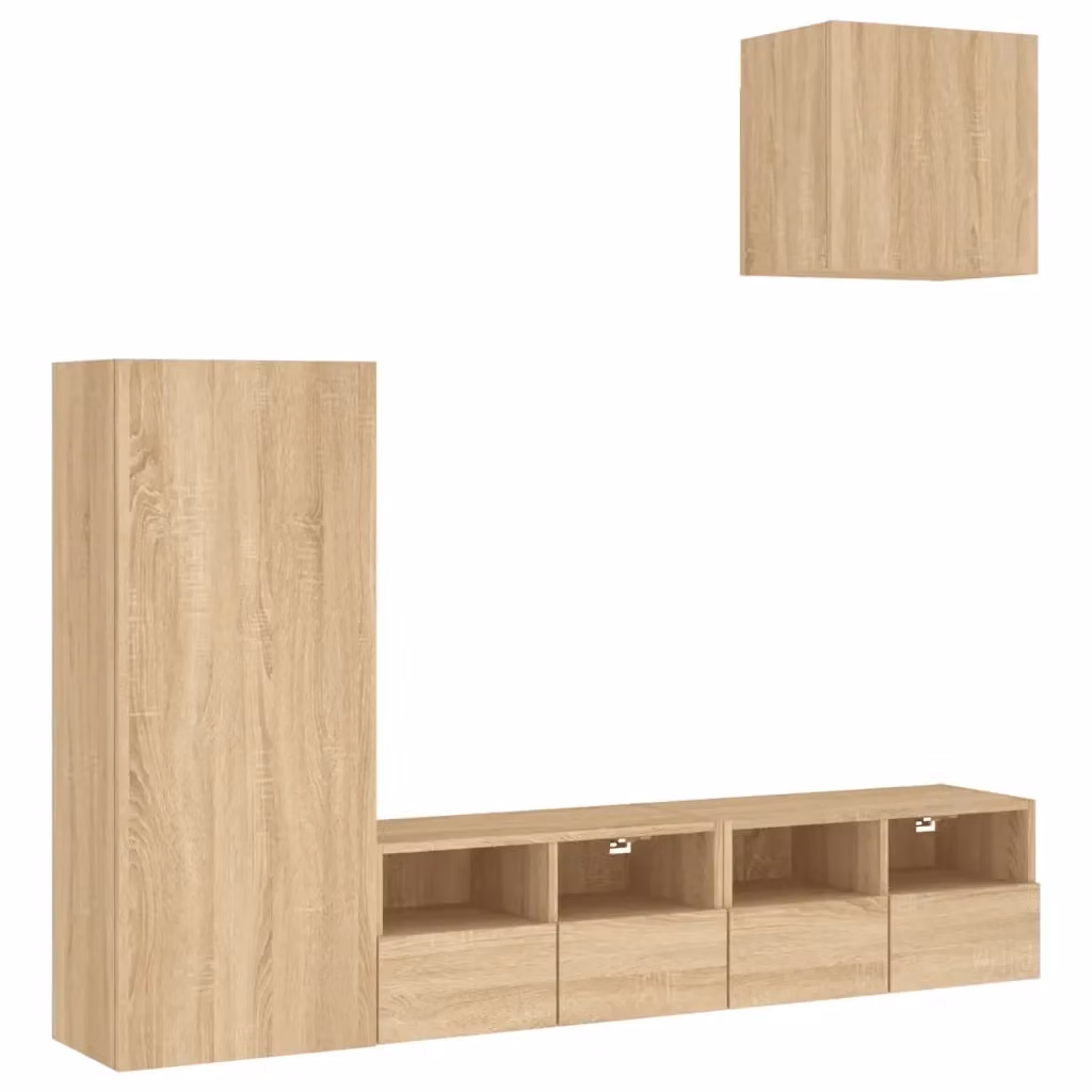 Set di 4 mobili TV da parete vidaXL in legno multistrato e MDF color rovere, design moderno per soggiorno o ufficio in casa – 2