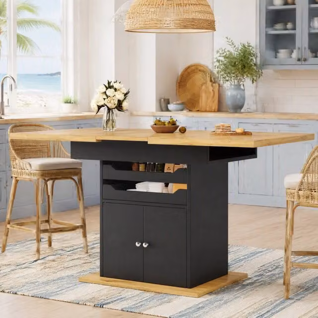 Tavolo da pranzo estensibile 140x80 cm nero – vano contenitore integrato