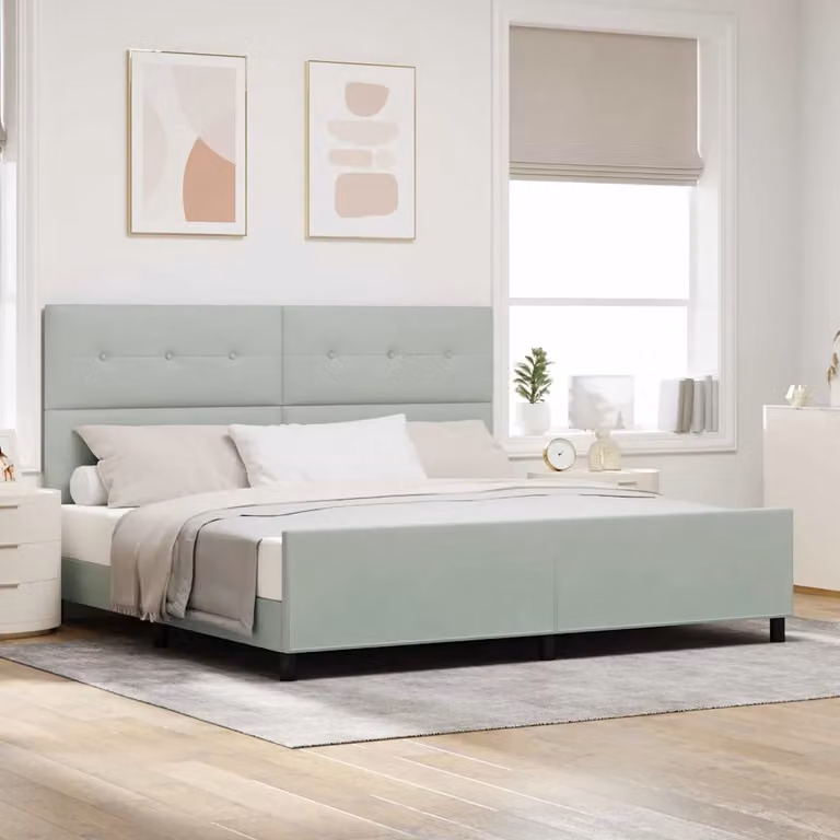 Letto a molle con testiera vidaXL in velluto grigio, L/P/H: 200 x 200 x 128 cm