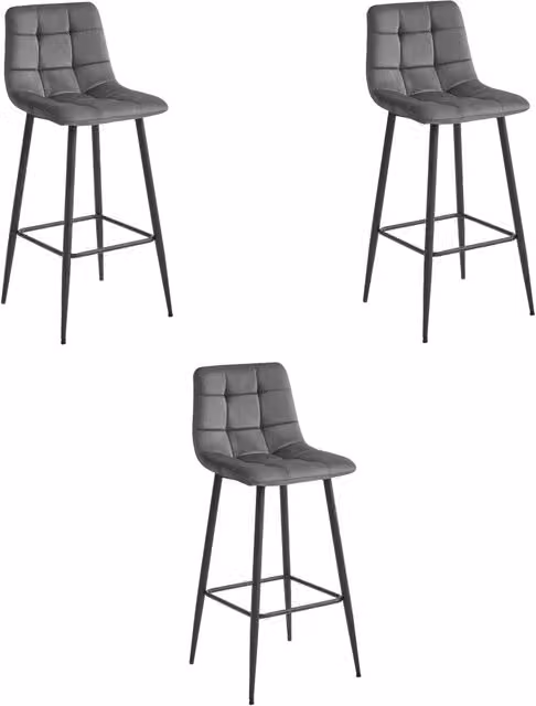 Sgabello Valora TEOTO in velluto grigio scuro con gambe nere per cucina x3