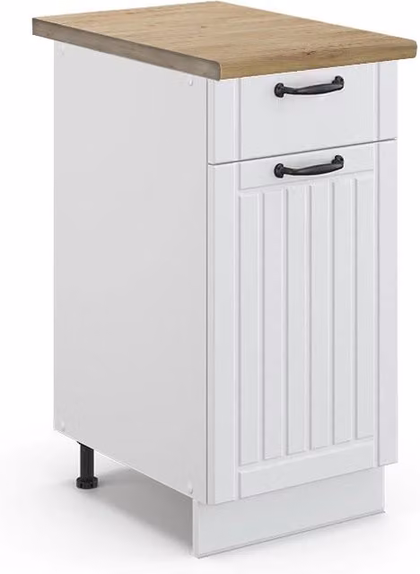 Mobiletto base per cucina Fame-Line Bianco rustico/Bianco 40 cm, PL Rovere Vicco