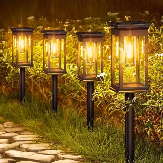 Set di 6 lampade solari a lanterna per esterno con luce bianca calda, impermeabili IP65, con sensore crepuscolare per giardino e terrazza, colore nero e trasparente