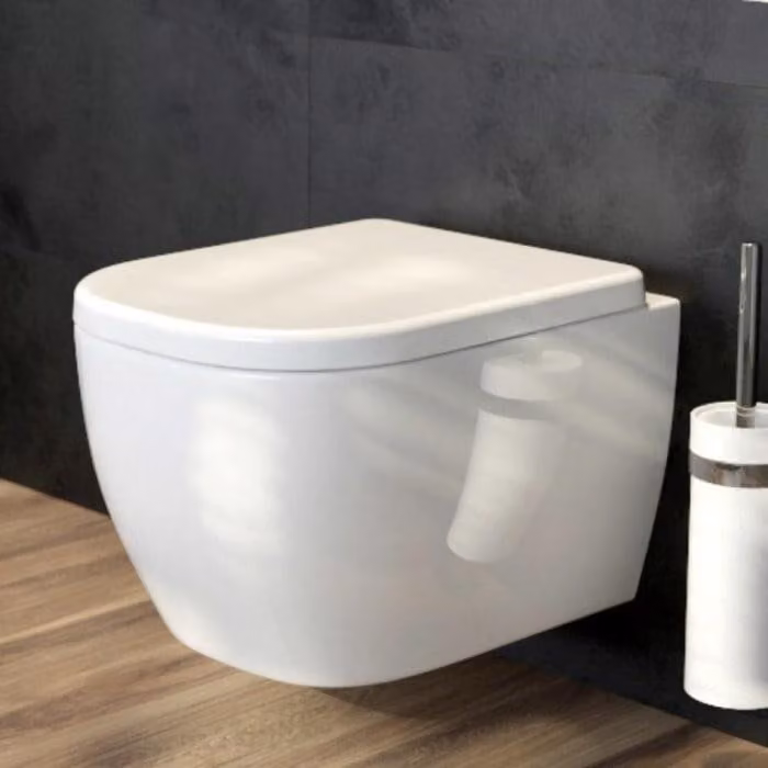 OLTENS, vaso sospeso a filo pavimento, modello PureRim, dimensioni 34,5 x 50 cm, set completo di copriwater, con sistema SmartClean