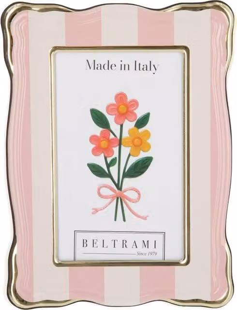 Portafoto Summer Beltrami in legno rosa con bordo oro, design moderno rettangolare per tavolo, 10x15 cm