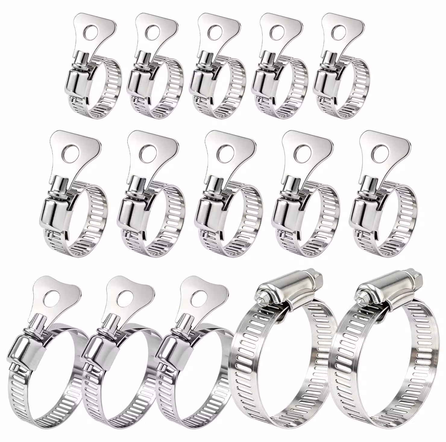 Set di fascette per tubi, 15 pezzi, acciaio inossidabile, 13–44 mm, regolabili